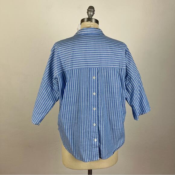 Joie Blue Stripe Boxy Button Down Top - Picture 7 of 9